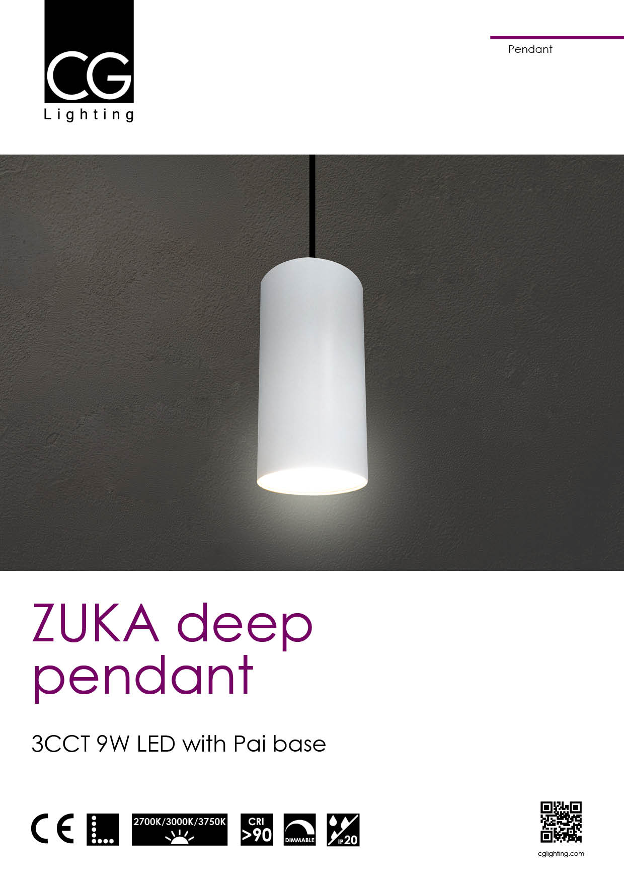 ZUKA deep pendant 3CCT 9W LED with Pai base
