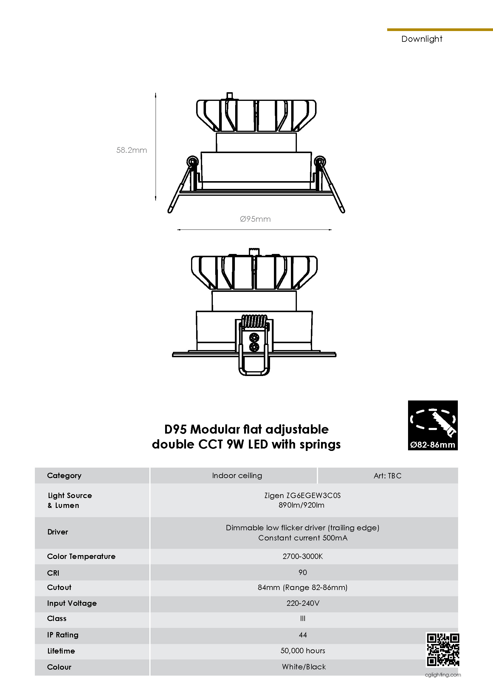 D95 Modular flat adjustable double CCT 9W LED with springs and blades_Page_3