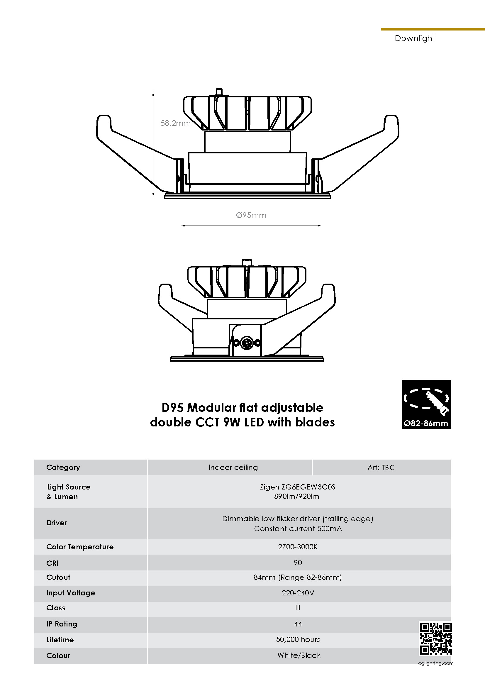 D95 Modular flat adjustable double CCT 9W LED with springs and blades_Page_4